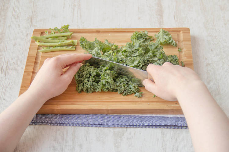 Chop mustard greens