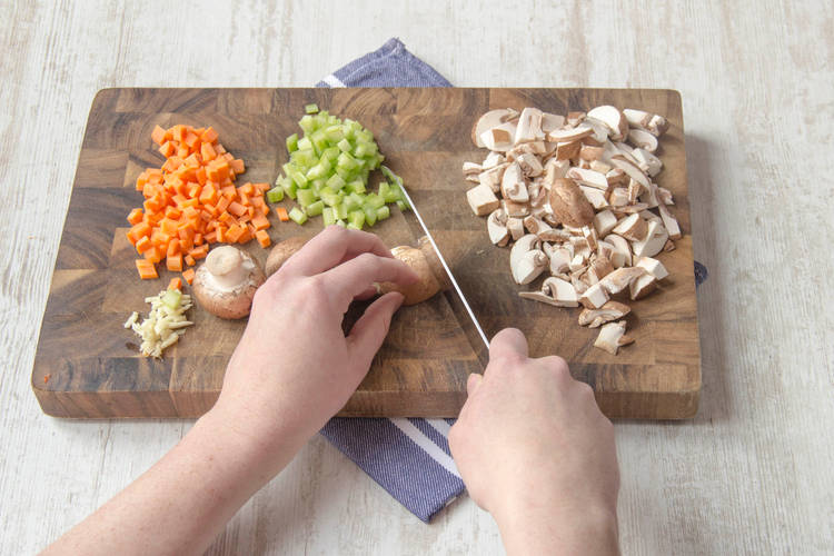 Finely chop the chestnut mushrooms