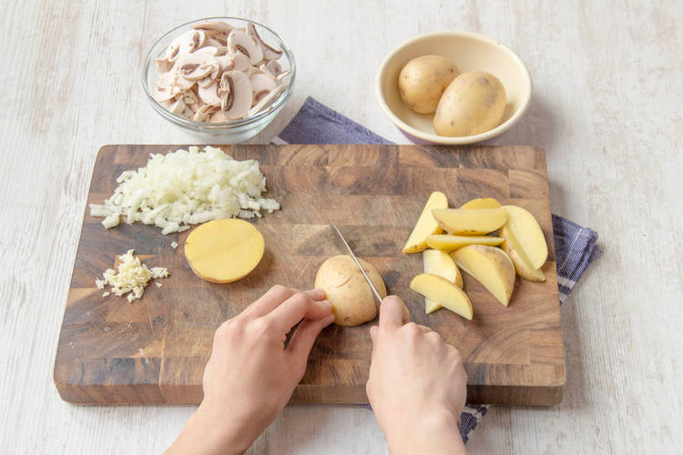 Cut the potato into finger sized wedges