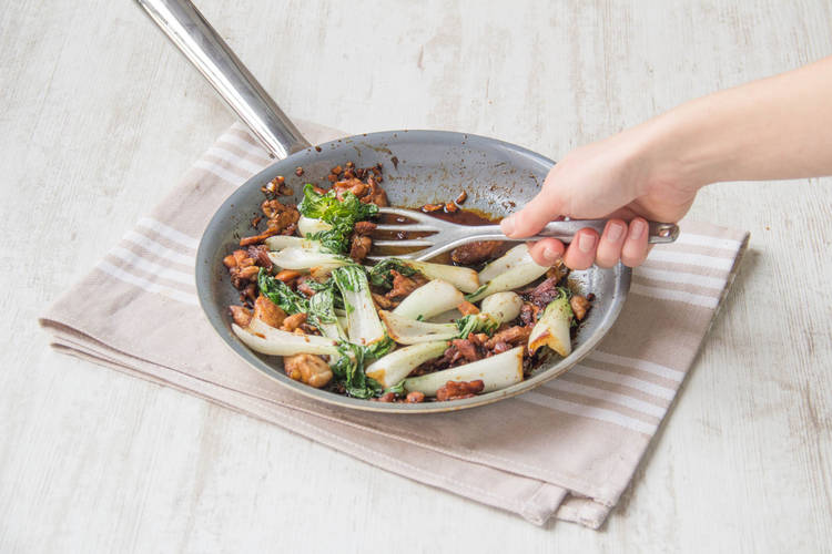 Add the bok choy to the pan and cook for a couple of minutes