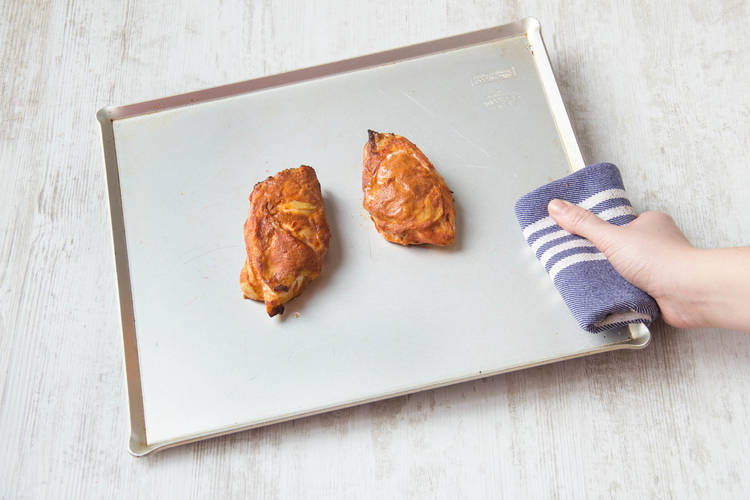 Chicken is cooked when its no longer pink in the middle