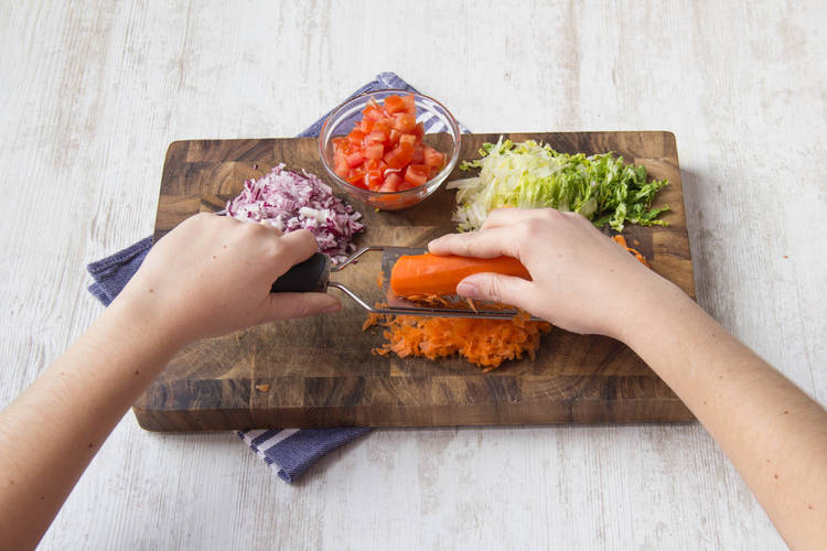 Peel, grate, dice, chop, and cut the vegetables