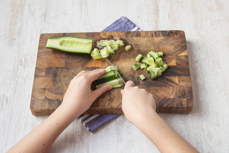 Cut the cucumber into cubes after removing seeds