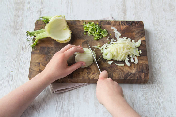 Chop the fennel leaves