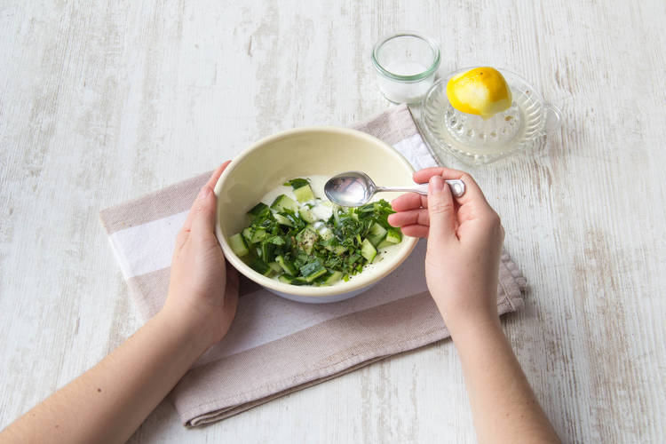 Mix the cucumber with the greek yoghurt