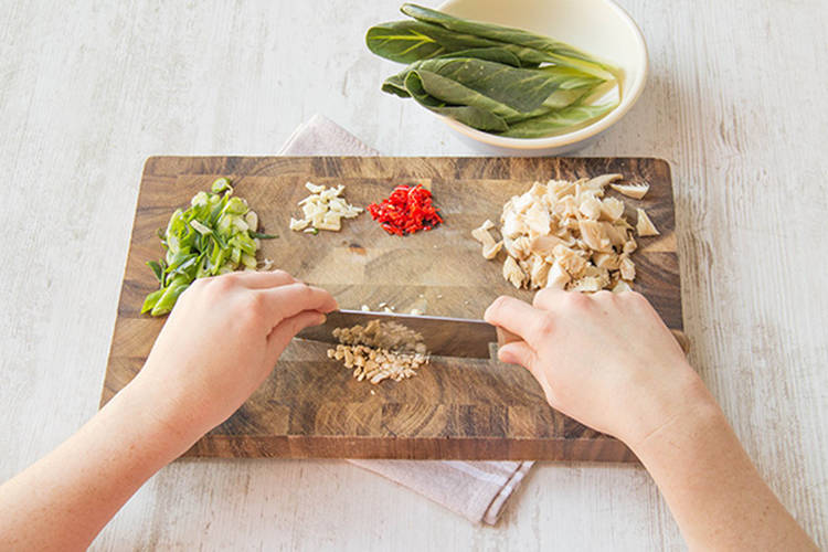 Chop the veggies, mushrooms and nuts