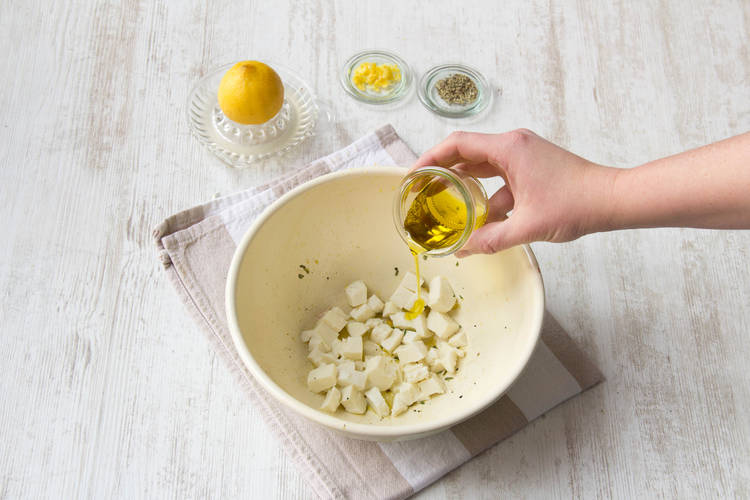 Toss the mozzarella in a large bowl