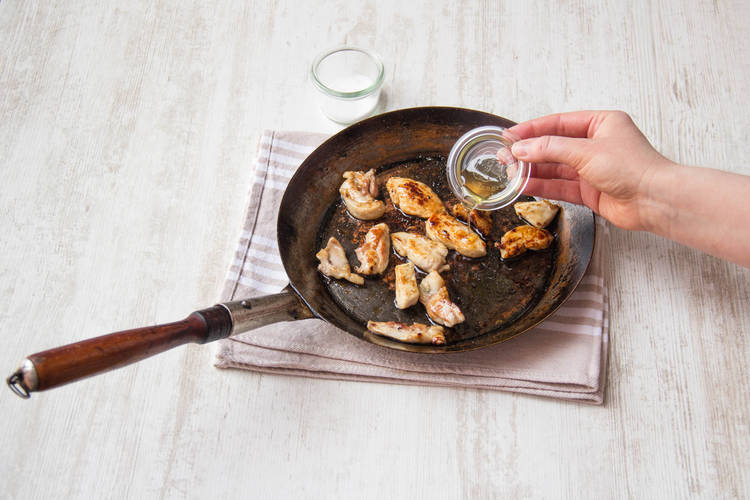 Add the honey to the chicken