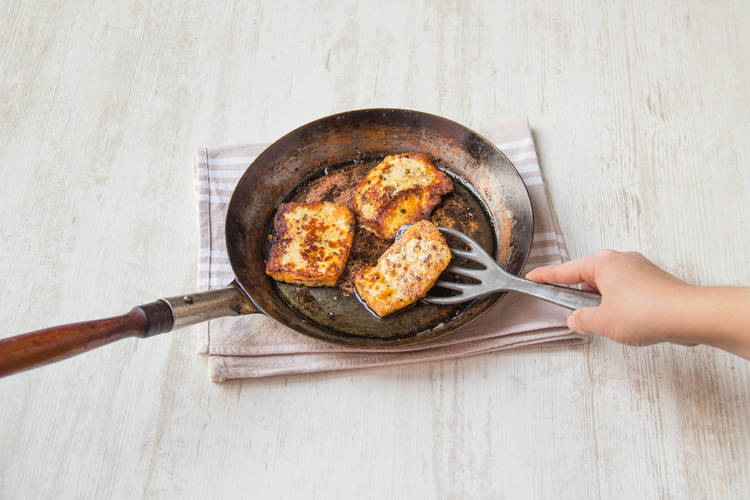 Cook the halloumi on each side until just golden