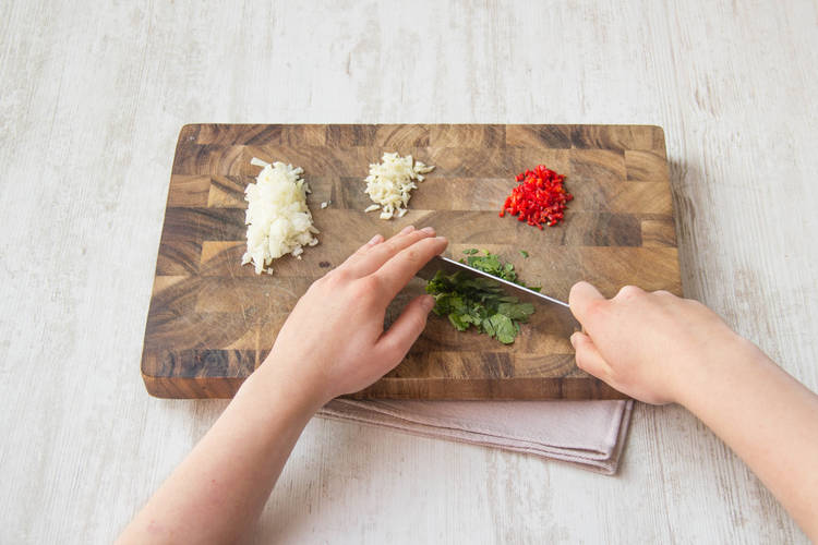 Finely dice the chilli and roughly chop the parsley