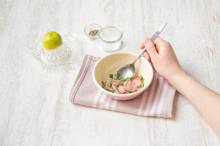 Mix the radishes and cilantro and top with lime