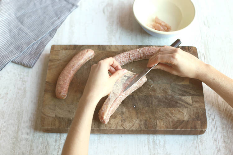 Slice open the sausage casing
