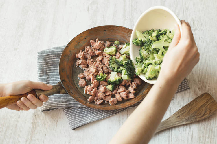 Add the drained tenderstem