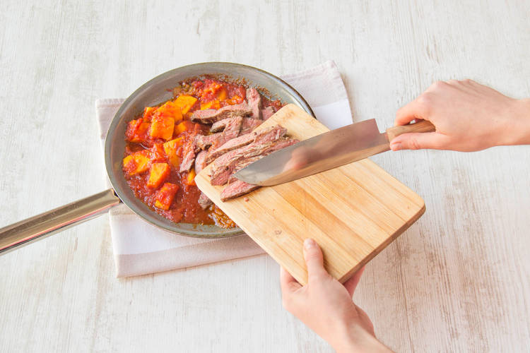 Combine beef with vegetables