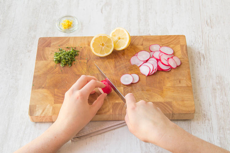 Prep radishes, lemon, scallions