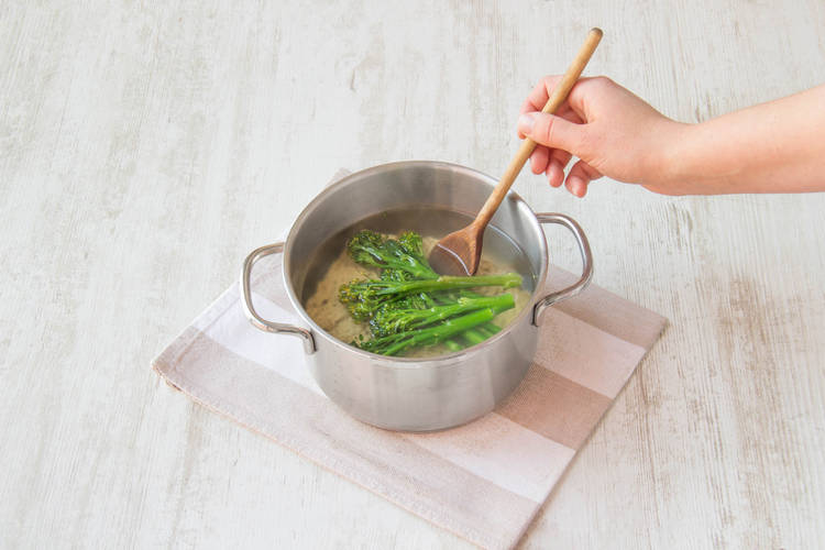 Boil noodles and tenderstem
