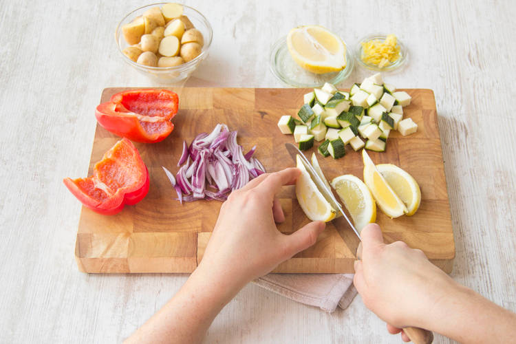 Prep the vegetables and herbs
