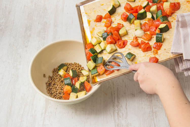 Toss the vegetables with the lentils.