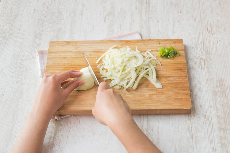 Very thinly slice fennel