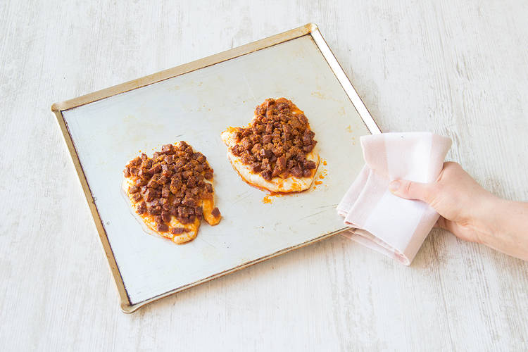 Pile chorizo onto chicken breast