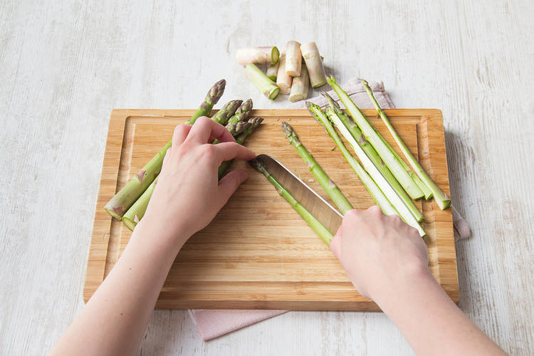 Chop the asparagus widthways into three pieces
