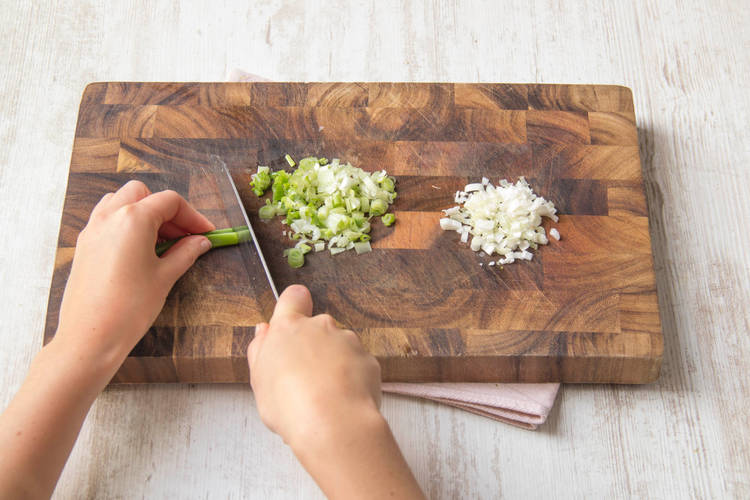 Finely chop spring onion