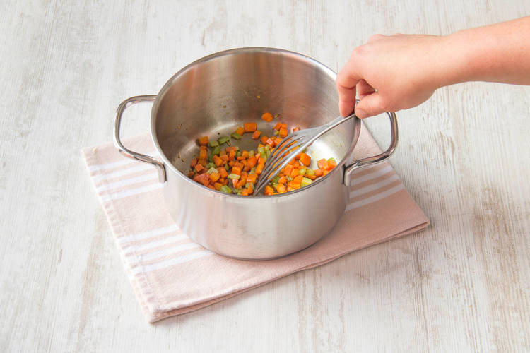 Cook celery, garlic and carrot