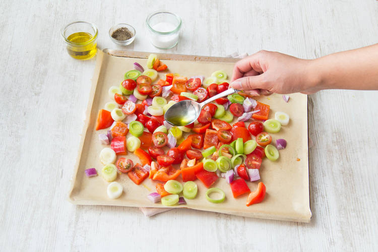 Coat vegetables in olive oil