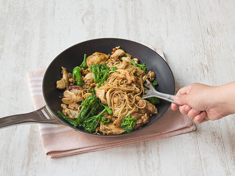 Add noodles and tenderstem
