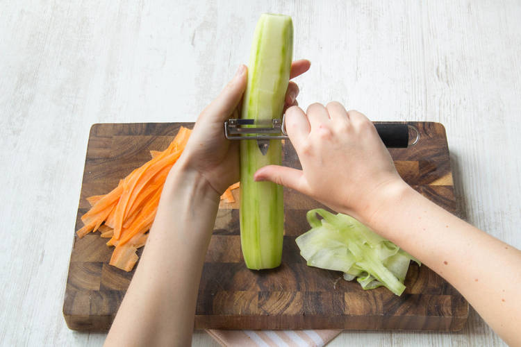 peel the carrot and cucumber