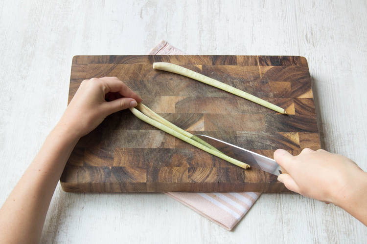 halve the lemongrass stalks
