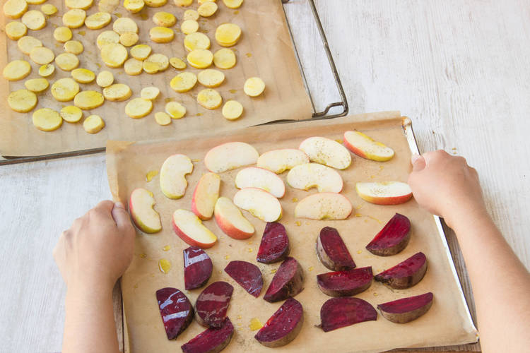 Bake the apple, beetroot, and potatoes