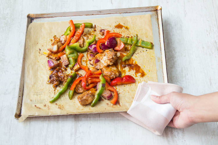 Add the veggies to the chicken