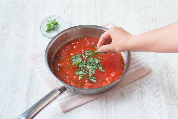 add the basil to the sauce