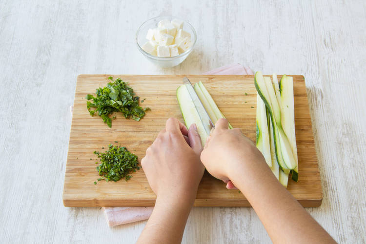 Prepare your herbs, feta and courgette
