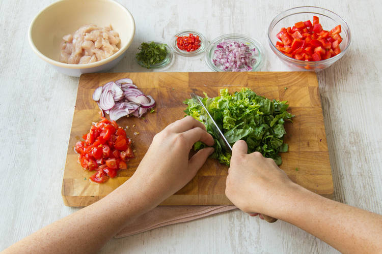 Chop veggies and chicken