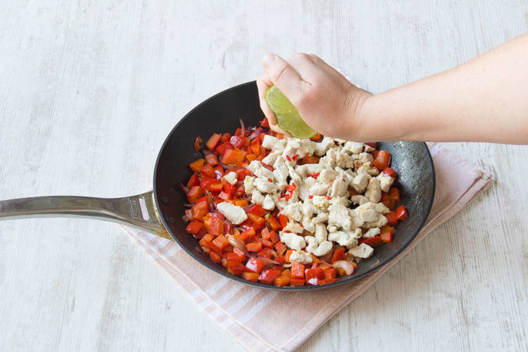squeeze your lime over the chicken/pepper mixture