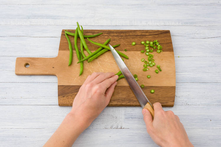 Finely slice the green beans