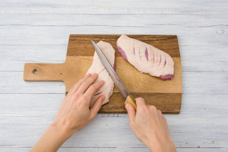 Score the skin in a crisscross pattern