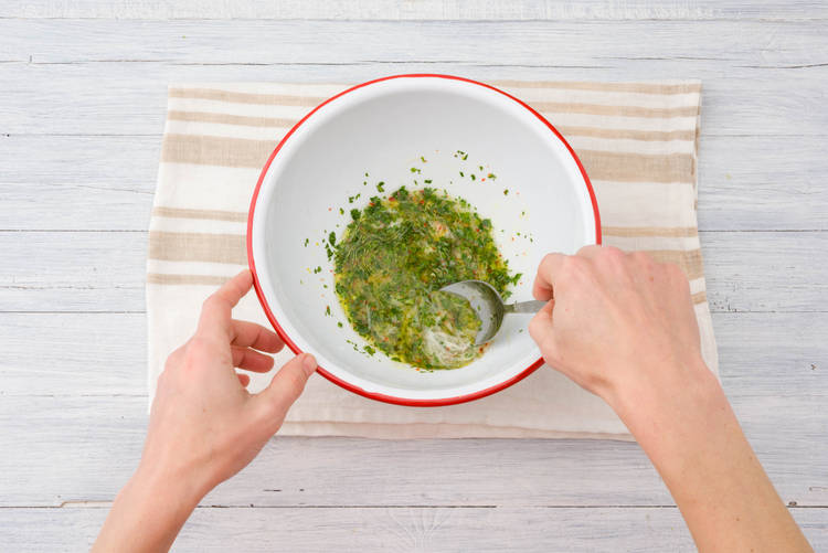 Combine the pasta dressing