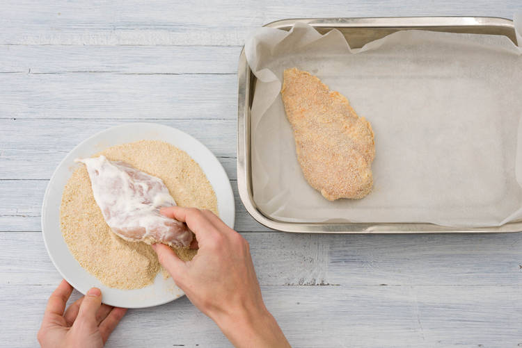Coat chicken in breadcrumbs