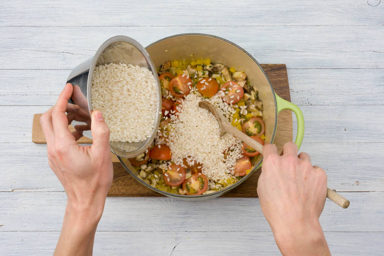 Add the rice to the pan