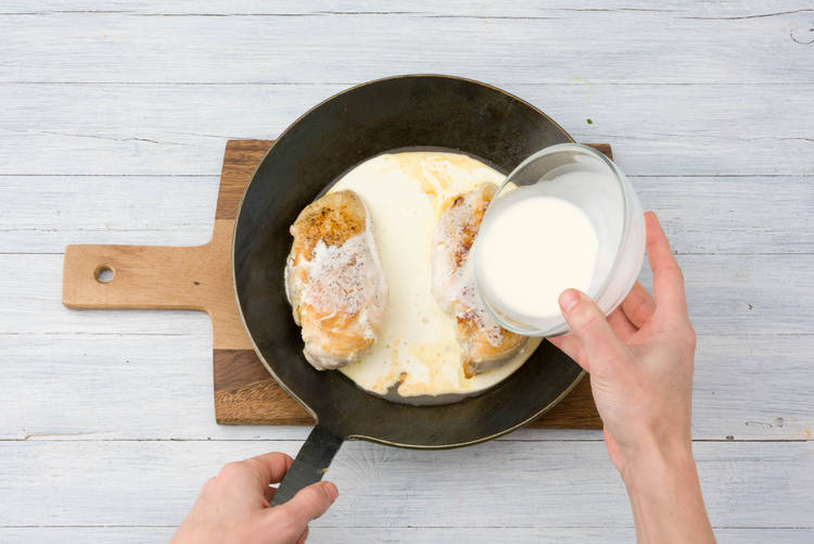 add cream to pan with the chicken