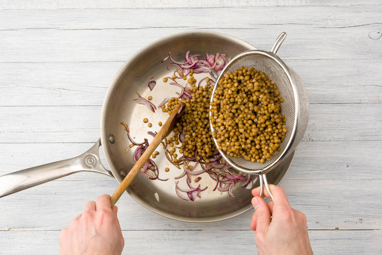 Add the lentils to the pan
