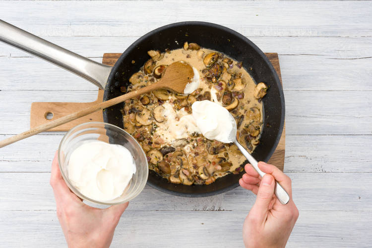 Add the creme fraiche to the pan