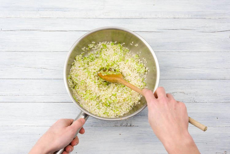 Cook rice in the oil