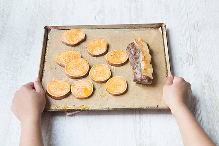 Bake the lamb & potato discs