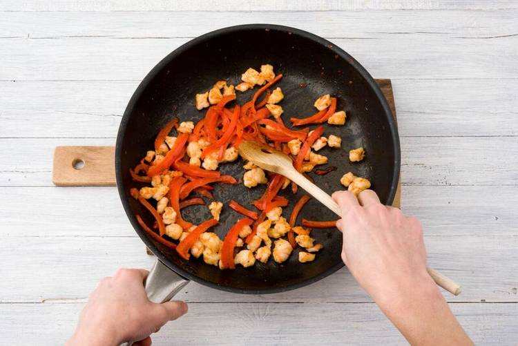 cook veggies and shrimp