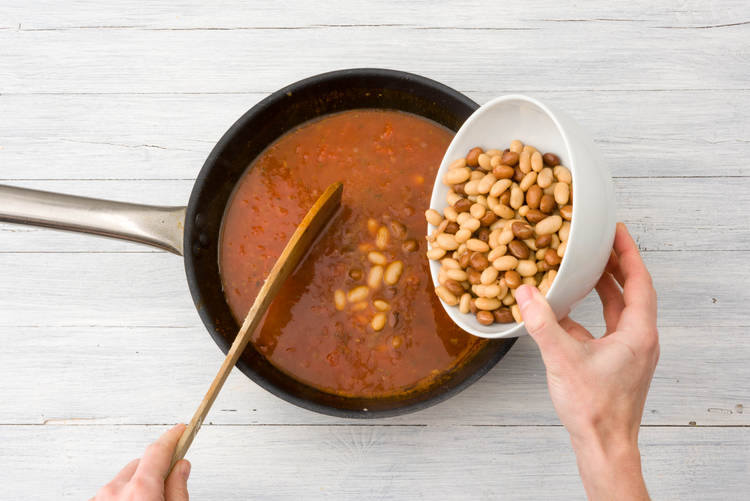 Add your mixed beans to the pan