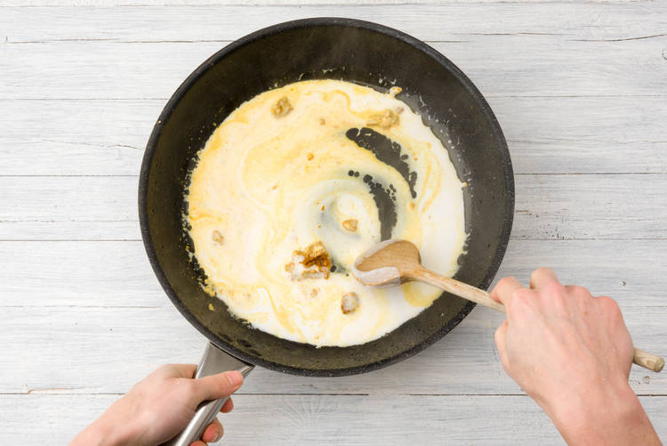 add coconut milk to the pan